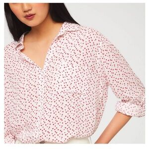 beachlunchlounge White and Red Heart Print Valentine’s  Button Down Shirt Sz Sm